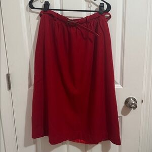 Vintage 100% Wool Red Midi Skirt with Pockets and Matching Belt (Size 12/14)